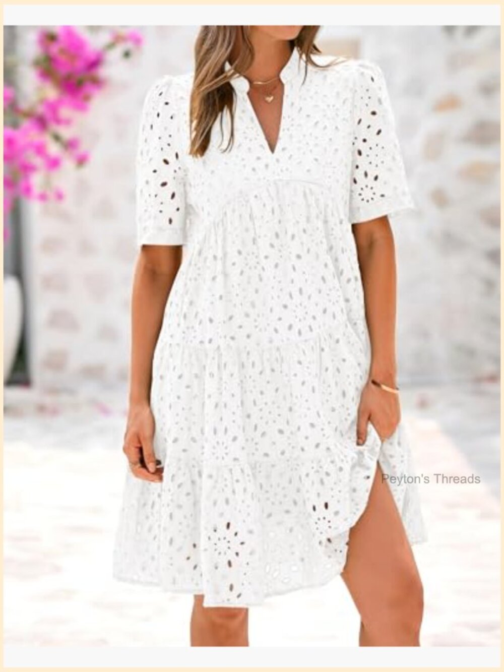 Boho V-Neck Short Sleeve Lace Ruffle Mini Dress Beach Casual Summer - Picture 4 of 7